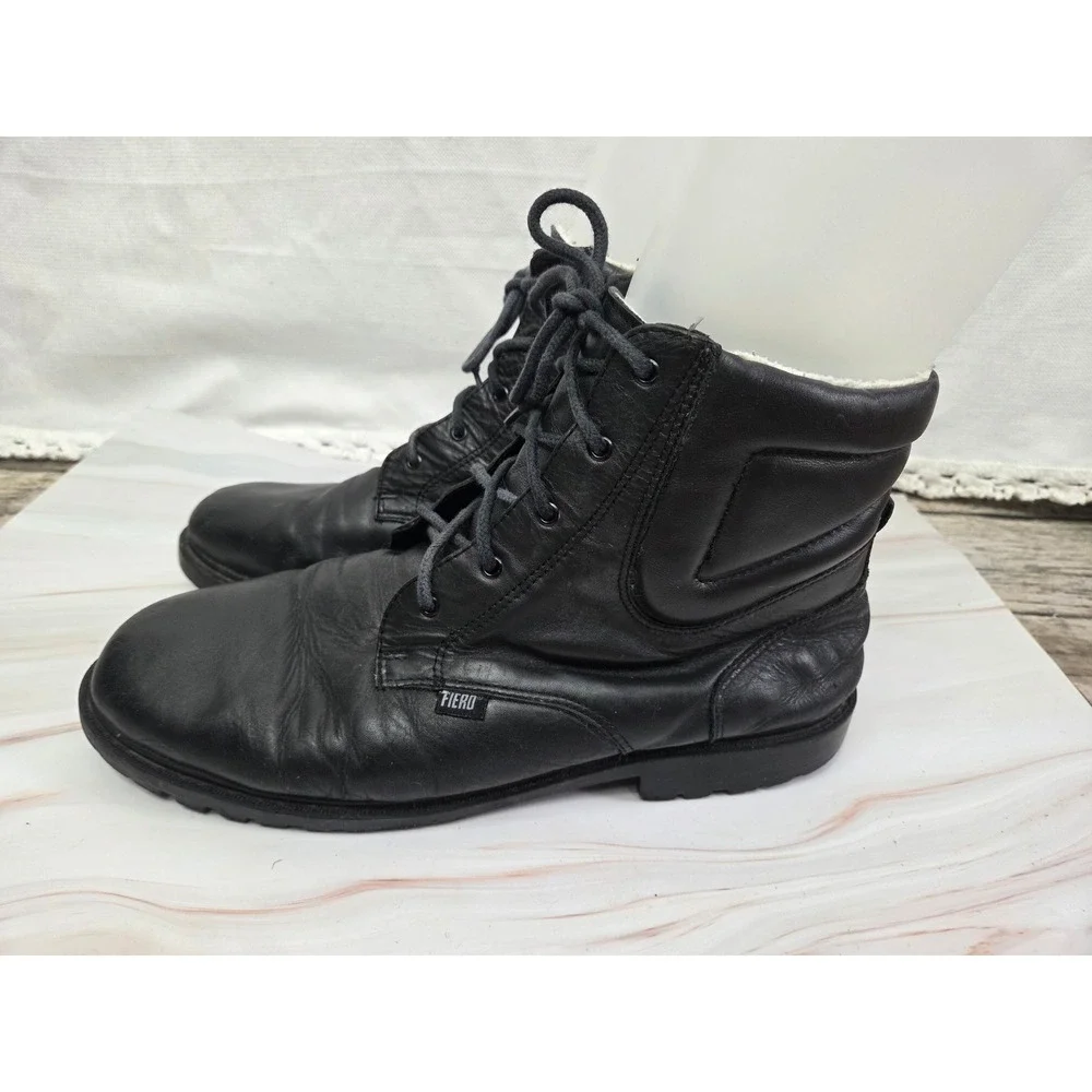 Fiero Mens Black Leather Lace Up Winter Boots Amazonas Rubber Sole Size 12.5
